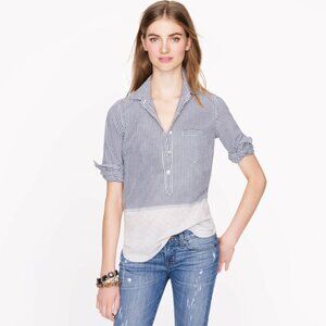 J. Crew Mixed Gingham and Stripe Woven Popover Shirt